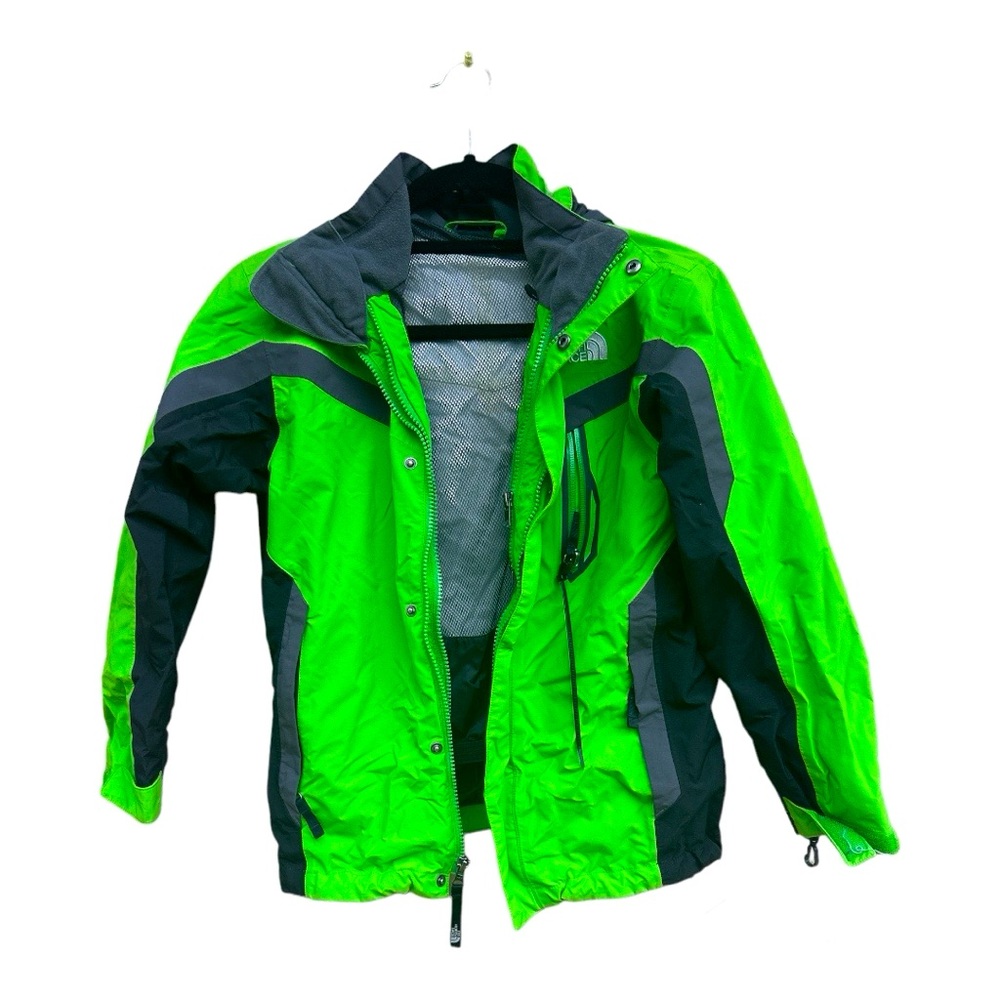 Green and black NorthFace ski jacket